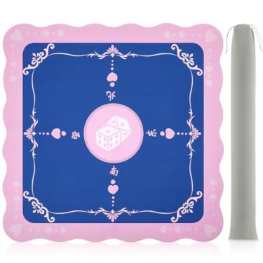 Imagem de Breling 33" x 33" Scalloped Mahjong Mat Set Reduction Non-Slip Noise Reduction Table Mat with Storage, Cute Aesthetic for Mahjong, Poker, Board Games, Card Games, Dominoes Table Cover for American