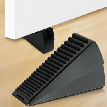 Imagem de HAIMST Batentes de porta grandes resistentes, amortecedor de porta alto com mola ajustável, cunha de borracha com suporte de armazenamento para portas pesadas de até 7,6 cm, preto, pacote com 2