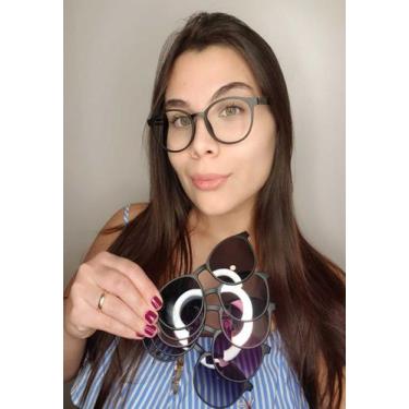 Imagem de Armação De Óculos Para Grau Feminina Redondo Clipon 5 em 1 - Palas Eye