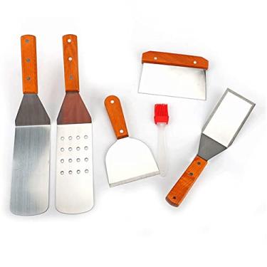 Imagem de Acessórios para churrasco Feiyxu, acessórios de chapa plana, conjunto de espátulas com raspador, espátulas longas/curtas, ferramenta de churrasco ao ar livre, 6 peças