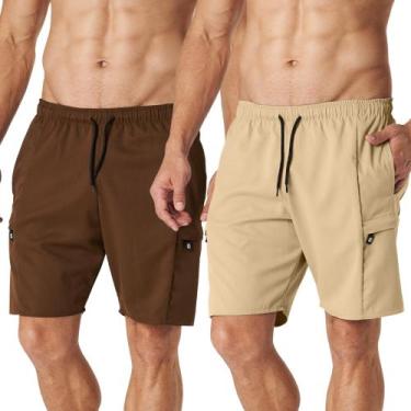Imagem de Kit 2 Bermudas Cargo Sarja com Zíper - Shenus, GG, Marrom, Caqui