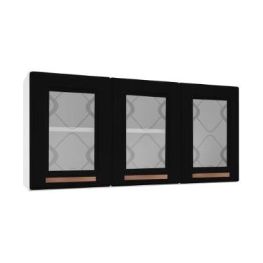 Imagem de Armário De Cozinha De Aço Aéreo Triplo 120cm Branco preto - MULTIMOVEI