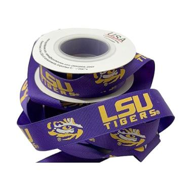 Imagem de Fita decorativa LSU roxa acetinada 7/20.3 cm, licenciada pela USA Licenciada Bows - Oficialmente licenciada - 5 metros (40,6 cm pés)