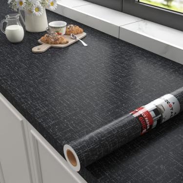 Imagem de Decotalk Papel de parede Grunge Lines Papel de parede abstrato preto removível para quarto 43 x 500 cm, papel de contato preto para armários e gavetas, capa de parede geométrica