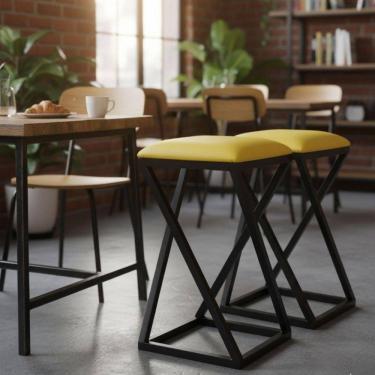 Imagem de Conjunto 2 Banquetas Baixa Ideal Para Cozinha Bar Area Gourmet Z Amarelo