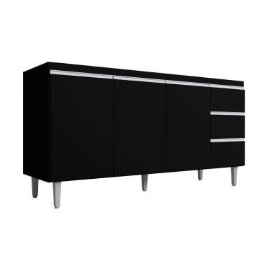 Imagem de Balcão Gabinete De Pia Para Cozinha Sem Tampo 150cm 3 Portas Andréia Preto Fosco- Mabe Magazine