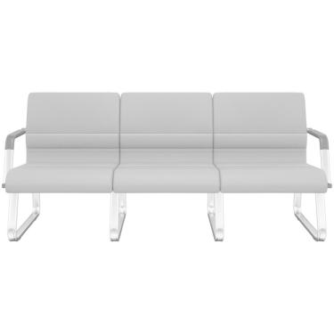 Imagem de Cadeira Longarina 3 Lugares Recepção Com Braço Pés Cromado Lev P03 Vinil Cinza - Lyam Decor