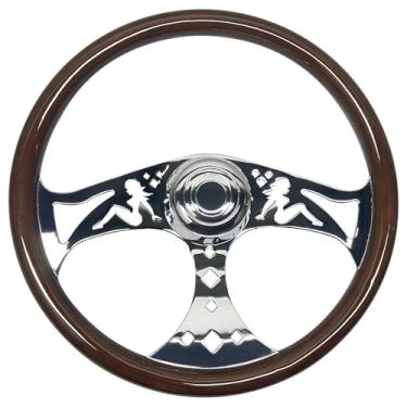 Imagem de Volante de caminhão de madeira maciça de 45,7 cm, 3 raios, cromado, 3 parafusos para semirreboques, caminhões para Kenworth, Peterbilt, Volvo, Freightliner