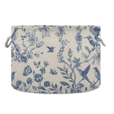 Imagem de JUZIHAI Cesta de armazenamento dobrável de ramos de flores de hortênsia, cesto de roupa suja para bebê, cobertor com alças de corda de algodão, caixa organizadora de armário dobrável para quarto