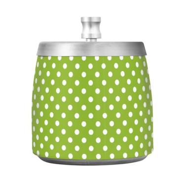 Imagem de JUZIHAI Cinzeiro de bolinhas verdes com tampa, cinzeiro de aço inoxidável inodoro à prova de vento cinzeiro sem fumaça para escritório em casa, pátio, varanda, cigarro