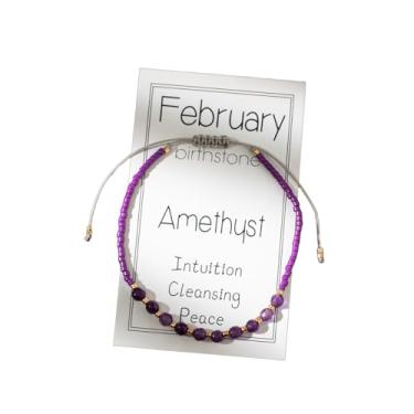 Imagem de KZL Pulseiras com contas de cristal de pedra do mês de nascimento, pulseiras elásticas com contas de semente de cristal boêmio para mulheres e homens, alívio da ansiedade, pulseira de 12 meses, joia