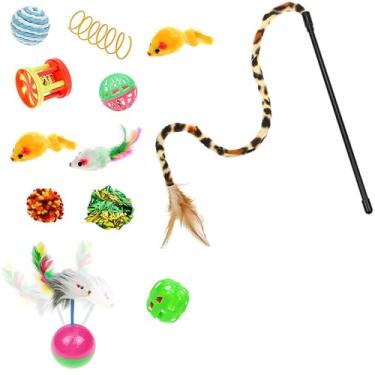 Imagem de Conjunto de Brinquedos Engraçados para Gatos com Bolas Modeladas Varas Atração Penas e Cat Channel Suprimentos Brincadeira Filhotes Gato