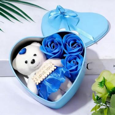 Imagem de Caixa de presente em formato de coração com sabão de urso, romântico, dia dos namorados, dia das mães, casamento, festa de aniversário, acessórios de decoração DIY (azul)