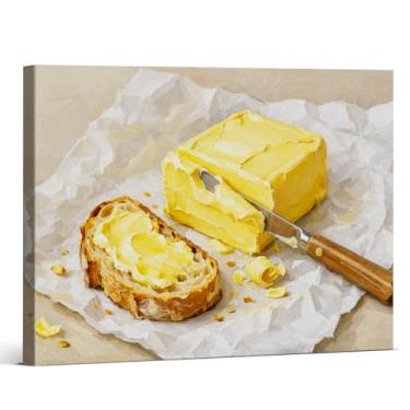 Imagem de Manteiga vintage cozinha arte de parede impressão manteiga natureza morta pintura em tela decoração de parede para casa cozinha sala de jantar 20 x 25 emoldurado