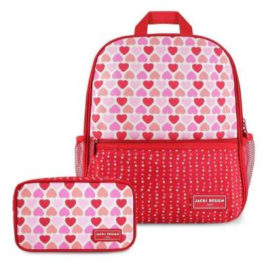 Imagem de Kit Mochila E Estojo Sapeca - Jacki Design Coração Vermelho Mochila