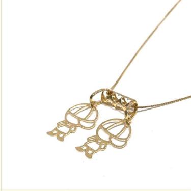 Imagem de Cordão Veneziana 50cm em Ouro 18k Com Pingentes Canga Crianças Menino 