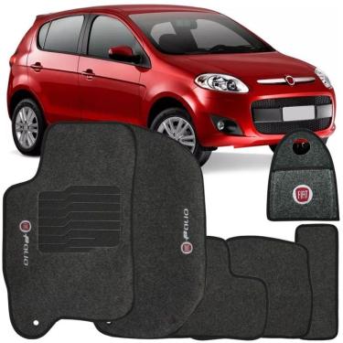 Imagem de Jogo Tapete Automotivo Carpete + Lixeira Novo Fiat Palio 2012 à 2018 Soft Bordado Grafite 6 Peças