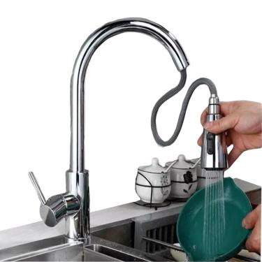 Imagem de Torneira Gourmet Extensível 50cm Monocomando com Misturador de Temperatura Água Quente e Fria Cozinha Cromada Bancada