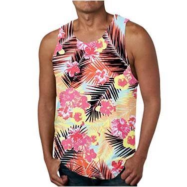 Imagem de Camiseta masculina havaiana regata tropical simples colete masculino gola redonda trilha academia praia verão outono colete 2024, F-648 Amarelo Mostarda, G