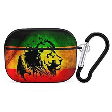 Imagem de YouTary Capa com estampa de bandeira de leão jamaicano, compatível com Airpods Pro, com chaveiro, capa de fone de ouvido, unissex, à prova de choque, com carregamento sem fio, acessórios para fone de