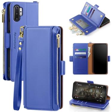 Imagem de Antsturdy Capa carteira para Samsung Galaxy Note 10+ Plus de 6,8 polegadas 【Bloqueio RFID】【Poket】【Compartimento para 7 cartões】 Capa protetora de couro PU com alça de pulso masculina e feminina, azul roxo