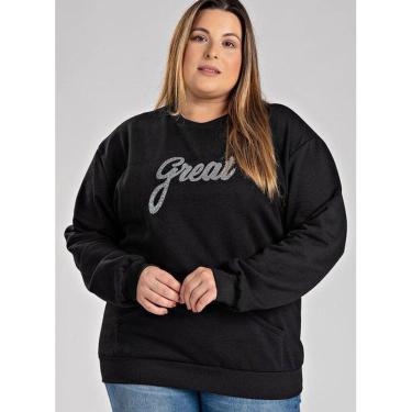 Imagem de Casaco Feminino Plus Size Moletom Peluciado Bolso Canguru Aplique Frente - Serena-Feminino