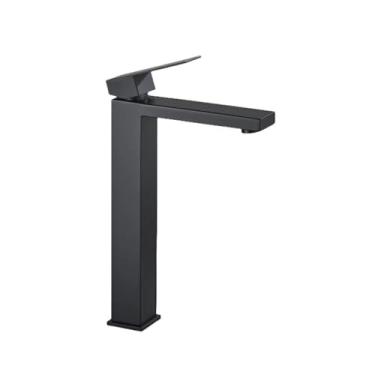 Imagem de Torneira preta fosca para pia de banheiro, torneira dourada com misturador de água fria, estilo simples, furo único, guindaste, preto alto, Rússia