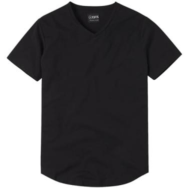 Imagem de Cuts Clothing Camiseta masculina de manga curta com gola V e bainha curvada, Preto, M