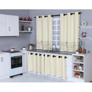 Imagem de Cortina de Cozinha 2,20mx1,30m + cortina de pia 2,80mx0,80m Bege - Fef