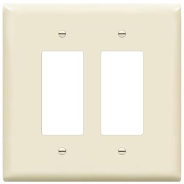 Imagem de ENERLITES Capa para interruptor de decoracao dupla, placa de parede com duas entradas, acabamento brilhante, tamanho grande, 2 entradas, 14 x 14 cm, termoplastico de policarbonato inquebravel, listado pela UL, 8832O-LA, amendoa clara