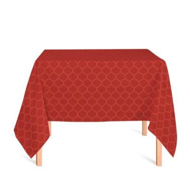 Imagem de Toalha de Mesa Quadrada em Tecido Jacquard Vermelho Geométrico Tradici