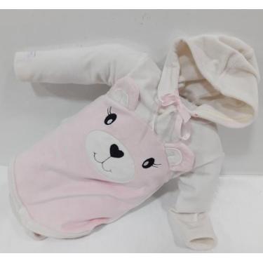 Imagem de Body Plush Capuz Bebe Menina Luxo Inverno Lessa Kids Rf 7707, Creme, G