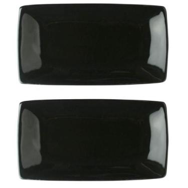 Imagem de 2 Prato Sushi Bandejas Rasas Preto Oriental 22cm Porcelana Germer Sash