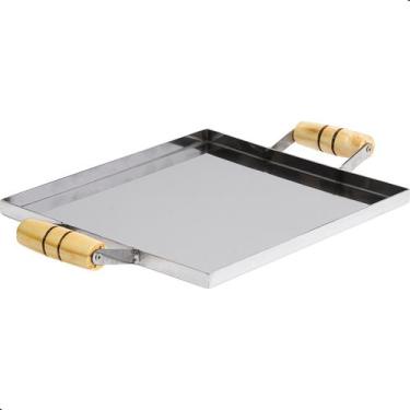 Imagem de Chapa Bifeteira Para Fogão de Aço Inox Alça de Madeira - Ghiz