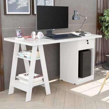 Imagem de Mesa cavalete escrivaninha bali com 2 prateleira 1 gaveta branca cm2 c