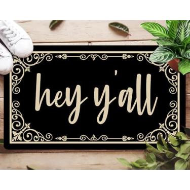 Imagem de Oujilidemat Hey Y'all Capacho engraçado de coco 76 x 43 cm com suporte antiderrapante, tapete de porta divertido para uso interno/externo, capacho de boas-vindas estilo sulista