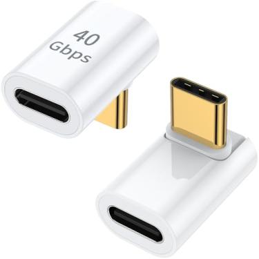 Imagem de AuviPal Adaptador USB C 90 graus (pacote com 2), ângulo reto para cima e para baixo, conector USB tipo C macho para fêmea para Steam Deck, ROG Ally, MacBook, tablet, telefone e mais - Branco