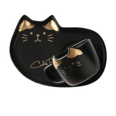Imagem de Conjunto de Xícaras de Café de Cerâmica Wokex - Desenho de Gato Preto 