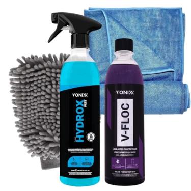 Imagem de Vonixx Kit Limpeza Automotiva, V-floc Shampoo 500ml, Hydrox Fast Coating Cerâmico 500ml, Luva e Flanela de Secagem