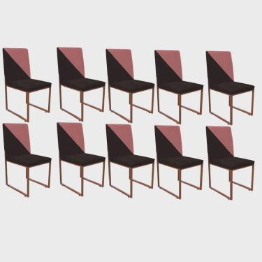 Imagem de Kit 10 Cadeira Office Stan Duo Sala de Jantar Industrial Ferro Bronze Suede Marrom e Rose Gold - Ahz Móveis
