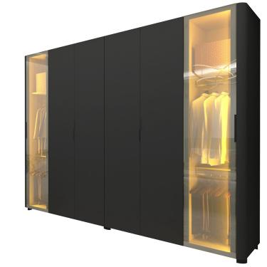 Imagem de Guarda Roupa de Casal Gelius Innova 100% mdf com 250 cm de Largura 6 portas com 2 portas de vidro reflecta 4 gavetas com pés e LED Preto Acetinado