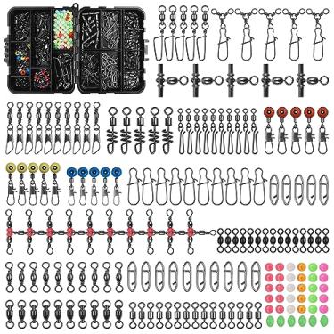 Imagem de SILANON Kit de equipamentos de acessórios giratórios de pesca, 174 peças de encaixes giratórios, escorregadores de chumbada, giro de três vias de linha cruzada, contas de linha de pesca, botões de