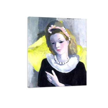 Imagem de BMZFYBS MariIe Laurncin Impressões de arte de parede famosas em tela - Imagem moderna de decoração de parede para casa - Menina com colar de pérolas - Reprodução de pintura pronta para pendurar tela