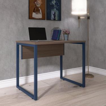 Imagem de Mesa para Escritório Industrial 90cm Pe25 Walnut/Azul Delrei