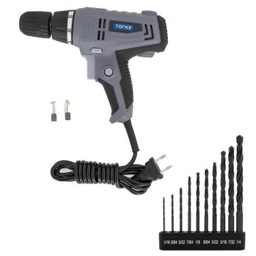 Imagem de Furadeira Parafusadeira Elétrica TRE0013 Torkz e Kit de Brocas 10 Peças