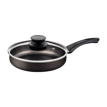 Imagem de Frigideira Reta Tramontina Paris em Alumínio com Revestimento Interno e Externo em Antiaderente Starflon Max Chumbo com Tampa de Vidro 24 cm 2,0 L