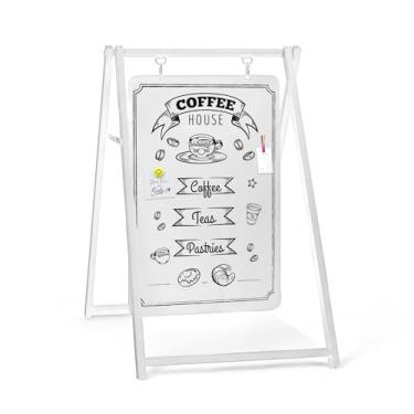 Imagem de Ilyapa Placa de calçada magnética apagável a seco moderna de metal dupla face - 61 x 96 cm A moldura quadro branco alternativo placa sanduíche sinal de mensagem