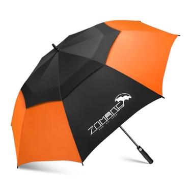 Imagem de ZOMAKE Guarda-chuva de golfe de 62 polegadas extra grande guarda-chuva à prova de vento automático aberto com golfe grande duplo dossel ventilado para chuva (preto e laranja)