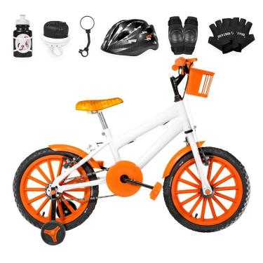 Imagem de Bicicleta Aro 16 Nylon + Kit Proteção Branca E Laranja