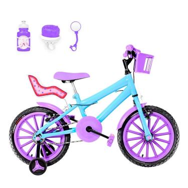 Imagem de Bicicleta Aro 16 Nylon + Kit Passeio Azul Claro E Lilás